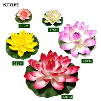 10/17/28/40/60cm Yüzen Lotus yapay çiçek Gerçekçi Su Zambak Mikro Peyzaj Düğün Gölet Bahçe Dekorasyon