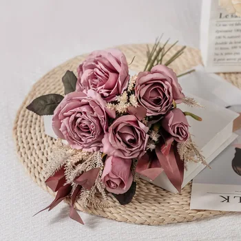 Yapay Kapı Tokmağı Simülasyon İpek Gül Çiçek Çelenk Köpük Saman Garland Düğün Dekorasyon Ev Partisi Dekoru Flores