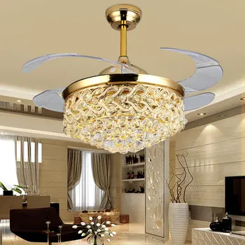 Kristal fan ışık oturma odası modern minimalist ışık lüks kristal fan avize yatak odası ışık LED ışıklı tavan fanı