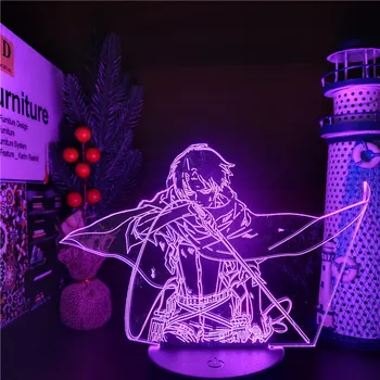Titanlara saldırı 3D Lamba Levi Ackerman Aksiyon Figürü LED Optik IllusionLight Anime Gece Lambası Çocuk yatak odası dekoru Masa Lambası