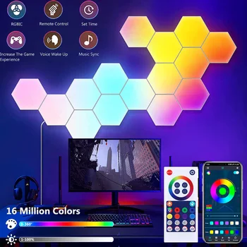 Akıllı Bluetooth LED Altıgen Duvar Lambası RGB APP / Uzaktan Kumanda Geometrik Modüler Müzik Sync Gece Lambası Oyun Oturma Odası Dekor