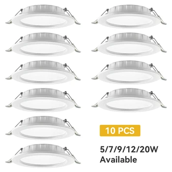 10 ADET Soğuk Beyaz LED Downlight Gömme Tavan Lambaları Spot LED ışıkları 5W 7W 9W 12W 20W 180-265V Mutfak Oturma Odası Dolapları