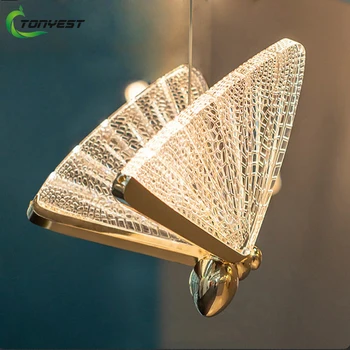 Modern kristal avize LED kelebek avize AC85-265V yaratıcı Minimalist oturma odası yemek odası yatak odası çalışma dekor ışık