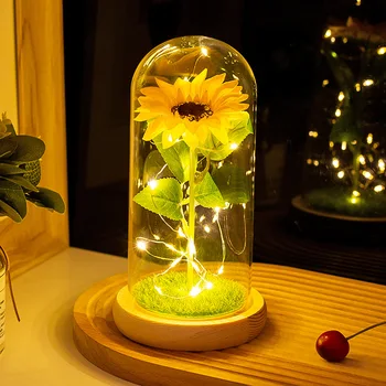 Yapay ayçiçeği ebedi çiçekler kubbe süsleme ışıkları ile ev dekor güzellik ve Beast Noel sevgililer hediye için