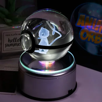 Pokemon Oyun Topu Pikachu Yatak odası Gece Lambası kristal top Oyma 3D Canavar Figürleri Döndür led ışık bazı Çocuklar Hediye