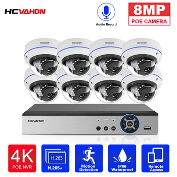 4K 8CH POE NVR Kiti Ses Kayıt ev güvenlik kamerası Sistemi 8MP Açık IP Dome Kamera Video Gözetim Sistemi Seti 10 Kanal