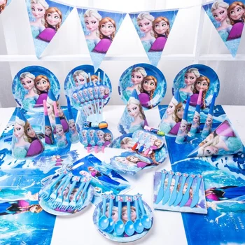 Dondurulmuş Parti Malzemeleri Disney Prenses Elsa Anna Olaf Doğum Günü Süslemeleri Kağıt Şapka Bardak Tabak Maskesi Afiş Çatal Kaşık Bıçak Saman